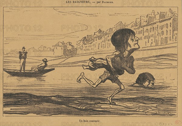 Un bain contrarié, 19th century. Creator: Honore Daumier.