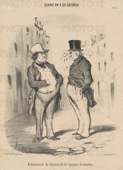 Actionnaires de chemins de fer causant dividendes, 19th century. Creator: Honore Daumier.