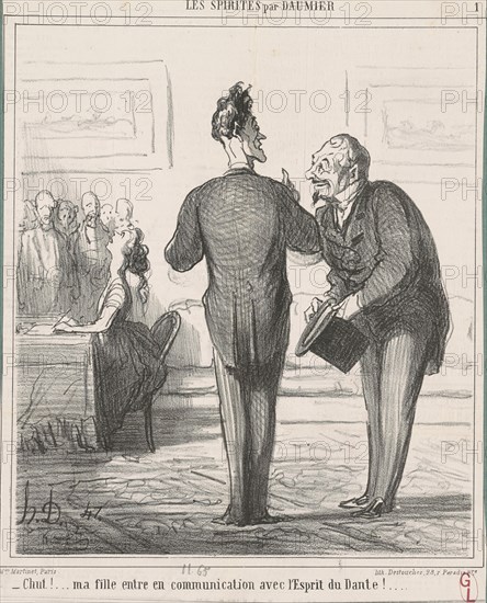 Chut...! ma fille entre en communication avec l'Esprit de Dante!..., 19th century. Creator: Honore Daumier.