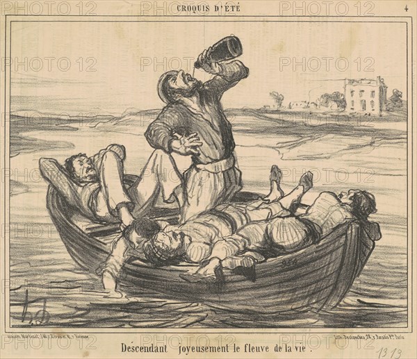 Descendant joyeusement le fleuve de la vie, 19th century. Creator: Honore Daumier.