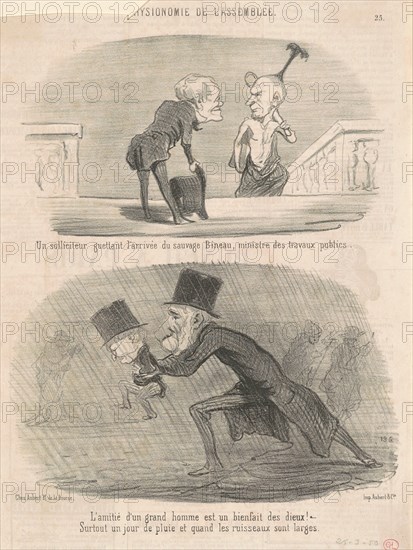 Un solliciteur guettant l'arrivée du sauvage Bineau, ministre des travaux publics, 19th century. Creator: Honore Daumier.