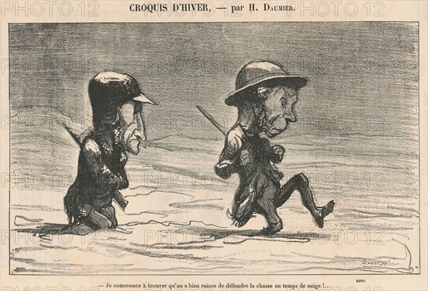 Je commence à trouver qu'on a bien raison de défendre la chasse en temps de neige!..., 19th century. Creator: Honore Daumier.