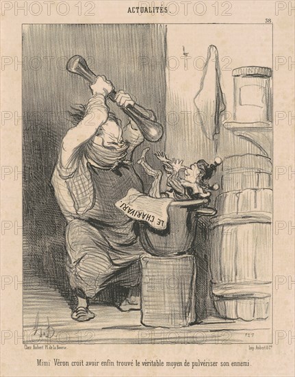 Mimi Vèron croit avoir trouvé..., 1850.  Creator: Honore Daumier.