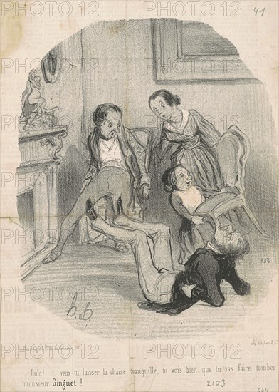 Lolo!...veux-tu laisser la chaisse tranquille..., 19th century. Creator: Honore Daumier.