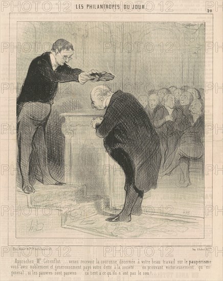 Approchez M. Gérenflot...venez recevoir..., 1844. Creator: Honore Daumier.