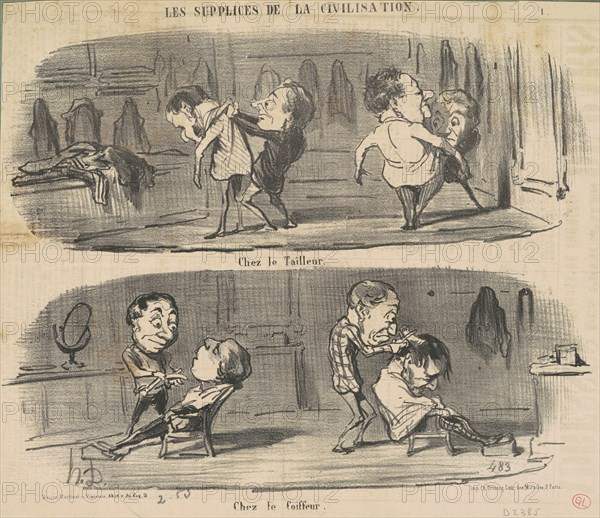 Chez le tailleur chez le coiffeur, 19th century. Creator: Honore Daumier.