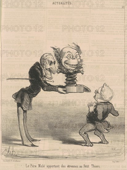 Molé apportant des étrennes au petit thiers, 19th century. Creator: Honore Daumier.