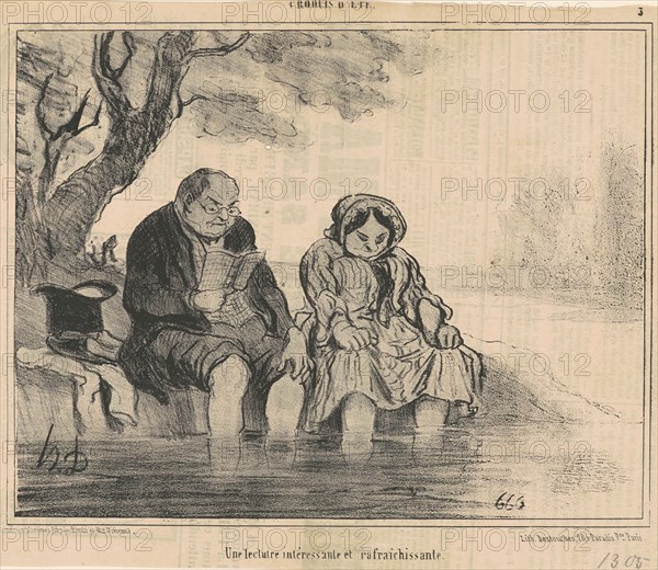 Une lecture intéressante et rafraichissante, 19th century. Creator: Honore Daumier.