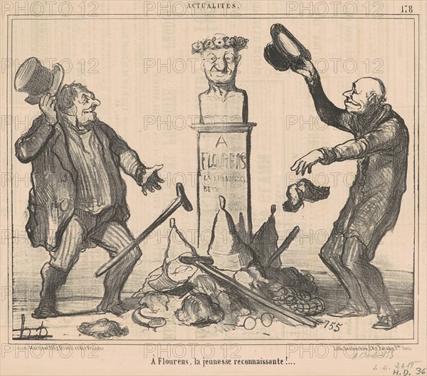 A Flourens, la jeunesse reconnaissante!, 19th century. Creator: Honore Daumier.