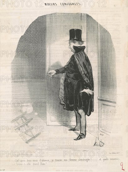 Ciel! aprés trois mois d'absence, je trouve ma femme déménagée!, 1842. Creator: Honore Daumier.