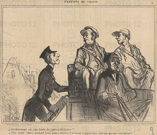 Ce messieurs ont ... du gibier a déclarer? ..., 19th century. Creator: Honore Daumier.