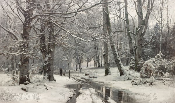 Frosty weather in a beech forest, 1881. Creator: Anders Andersen-Lundby.