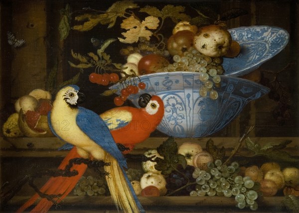 Fruit Still Life with Two Parrots, 1623. Creator: Balthasar van der Ast.