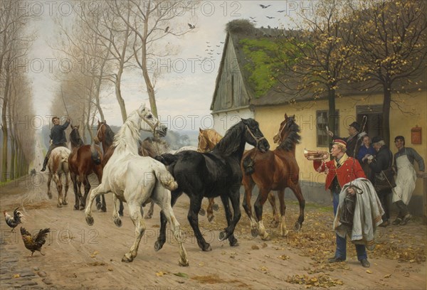 A String of Horses Outside an Inn, 1878. Creator: Otto Bache.