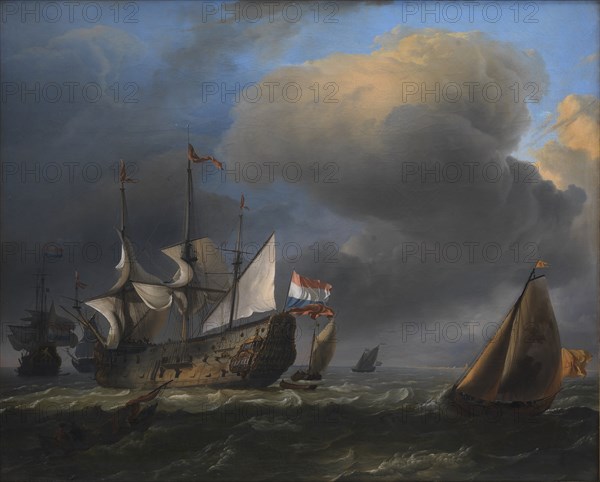 Seascape with Dutch Men-of-War and Fishing Boats, 1646-1708. Creator: Ludolf Backhuysen I.