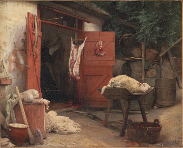 A Slaughterhouse in Hellebæk, 1884. Creator: Carl Bloch.