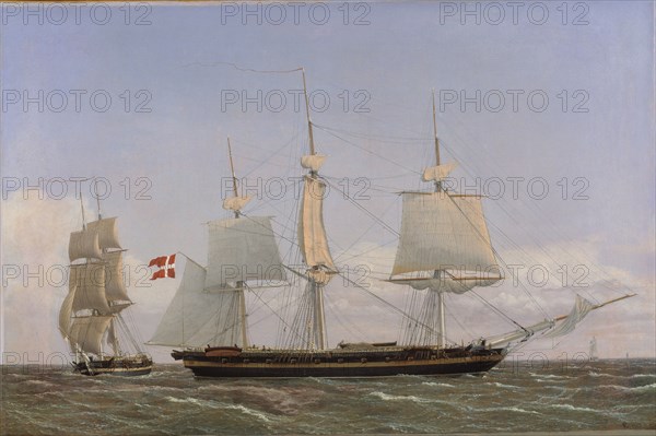 A Danish Corvette Laying to in order to Confer with a Danish Brig..., 1827. Creator: CW Eckersberg.