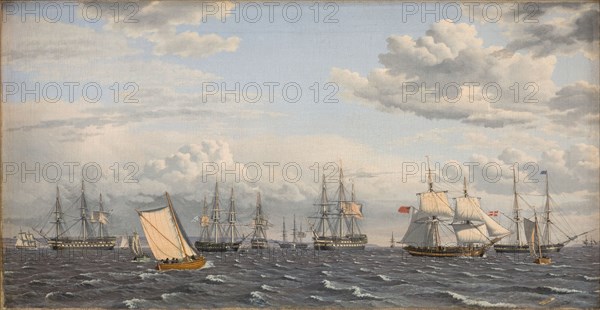 A Russian Fleet at Anchor near Elsinore, 1826. Creator: CW Eckersberg.