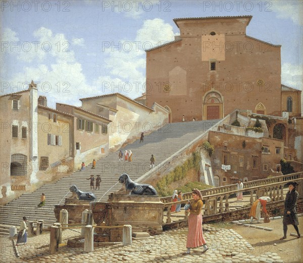 The Marble Steps leading up to the Church of Santa Maria in Aracoeli in Rome, 1814-1816. Creator: CW Eckersberg.