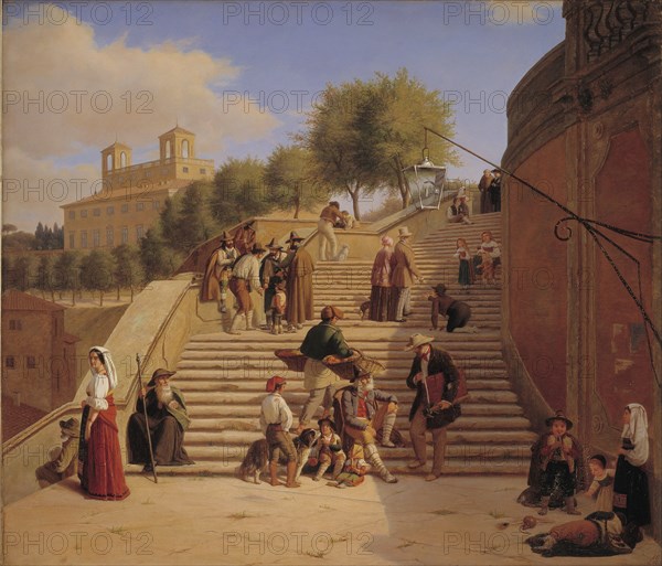 The Upper Flights of the Spanish Steps in Rome, 1847. Creator: Julius Friedlaender.