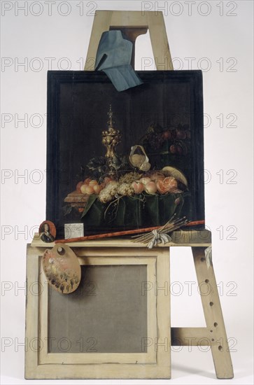 Cut-Out Trompe l'Oeil Easel with Fruit Piece, 1670-1672. Creator: Cornelis Norbertus Gysbrechts.