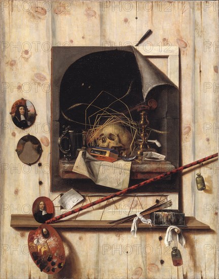 Trompe l´oeil with Vanitas Still Life, 1668. Creator: Cornelis Norbertus Gysbrechts.