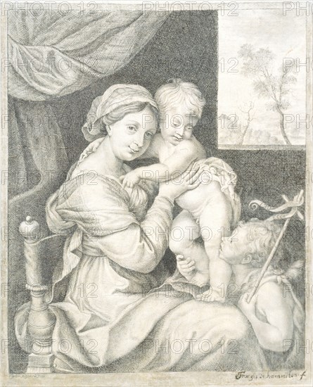 Trompe l'Oeil of a Framed Print of Mary with the Child;Virgin and Child, 1676-1695. Creator: Franz de Hamilton.