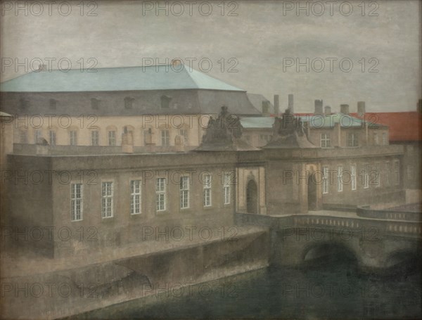 View of Christiansborg Palace, Late Autumn, Western Portal, 1890-1892. Creator: Vilhelm Hammershøi.