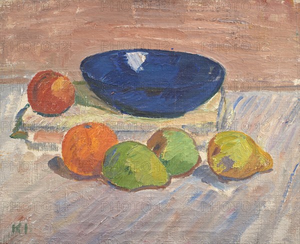 Still Life with Blue Bowl and Fruits, 1910-1911. Creator: Karl Isakson.