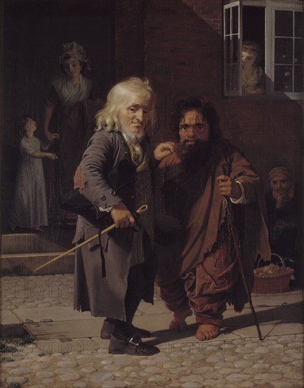 Two Dwarfs: Obligeert, a Jewish pigtail-ribbon Vendor, beside the Roman Dwarf Bajocco..., 1790-1800. Creator: Jens Juel.