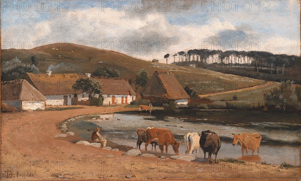 Cows being Watered at a Village Pond. Brofelde, Zealand, 1844. Creator: Johan Thomas Lundbye.