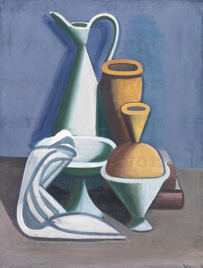 Still Life with Water Jug, Towel and Jars, 1929. Creator: Vilhelm Lundstrom.