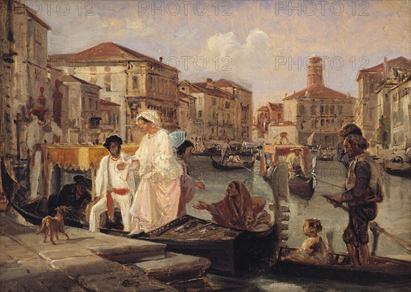 Alighting from a Gondola in Venice, 1852-1855. Creator: Wilhelm Marstrand.