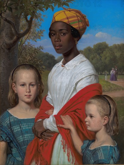 Portrait of Otto Marstrand's two Daughters and their West-Indian Nanny, Justina...Copenhagen, 1857. Creator: Wilhelm Marstrand.