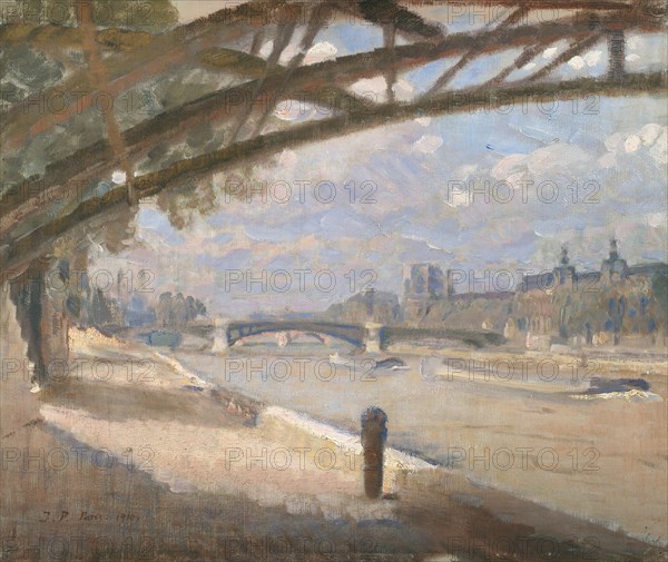 Under the Pont des Arts, Paris. Noon, 1910. Creator: Julius Paulsen.