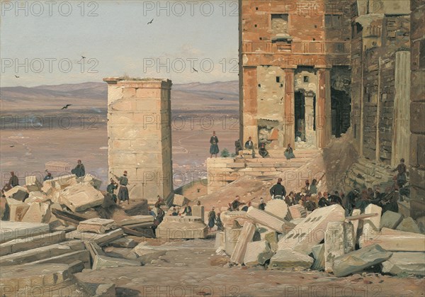 Greeks Working in the ruins of the Acropolis, 1835. Creator: Martinus Rorbye.