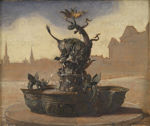 Sketch for Dragespringvandet (the Dragon Fountain);Competition entry for a fountain in...1871-1909. Creator: Joakim Skovgaard.