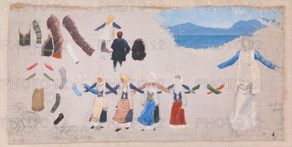 Dancing women, costume details and a landscape, 1896. Creator: Niels Skovgaard.