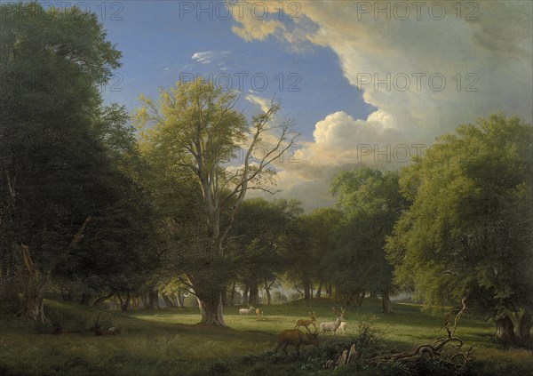 Summer Afternoon with a Passing Shower. The Deer Park in Jægersborg North of Copenhagen, 1874. Creator: Peter Christian Thamsen Skovgaard.