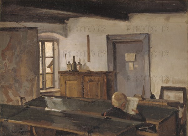 A schoolroom with a reading boy, 1854-1917. Creator: Hans Smidth.