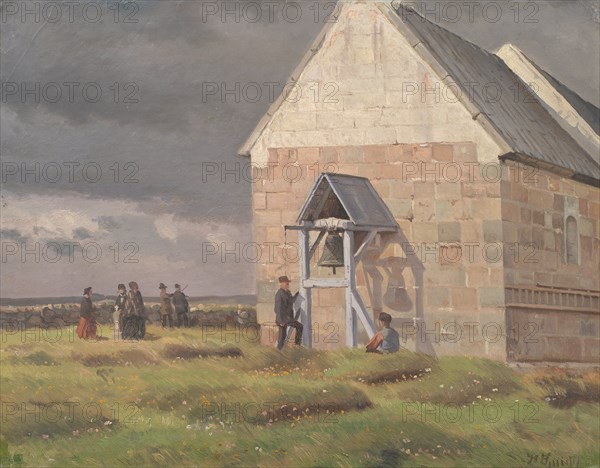 A Storm Brewing behind a Village Church, Jutland, 1893-1896. Creator: Hans Smidth.