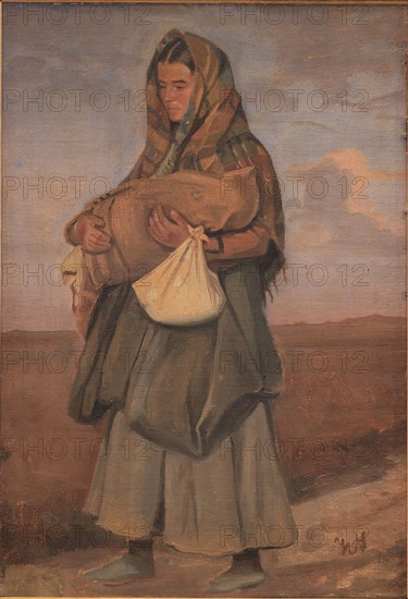 Tater woman with her child on the heath, 1854-1917. Creator: Hans Smidth.