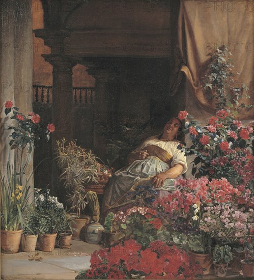 A Florentine Flower Seller, 1880. Creator: Kristian Zahrtmann.