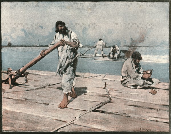 ''"Wallachian Rafts, Lower Danube" after Frank Brangwyn', 1891. Creator: Frank Brangwyn.