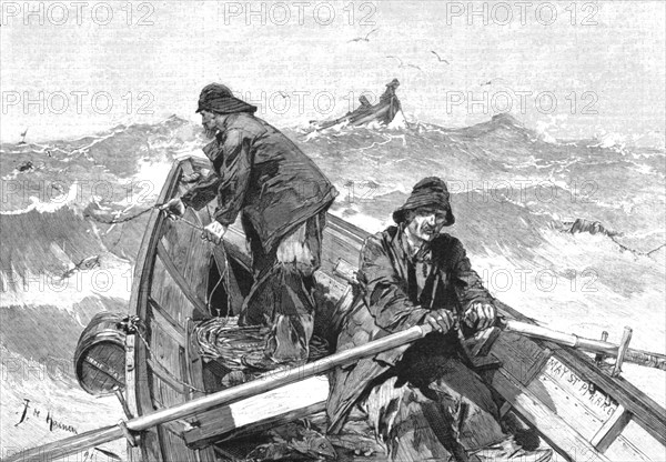 ''The Newfoundland Cod Fishery; Fishing for Cod from a Doris or Flat-Bottomed Boat', 1891. Creator: Unknown.