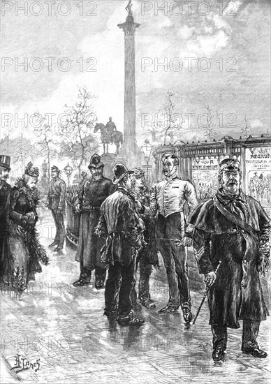 '' Recruiting for the Army outside St. George's Barracks, Trafalgar Square', 1891. Creator: Henri Lanos.