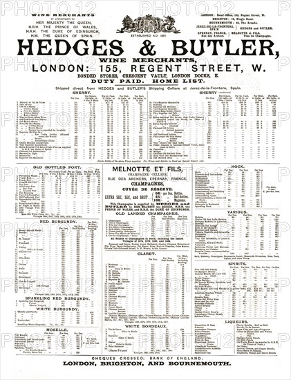 ''Hedges and Butler Wine Merchants', 1891. Creator: Unknown.