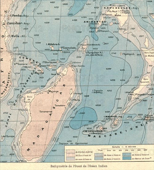''Bathymetrie de l'Ouest de l'Ocean Indien; Iles Africaines de la mer des Indes', 1914. Creator: Unknown.