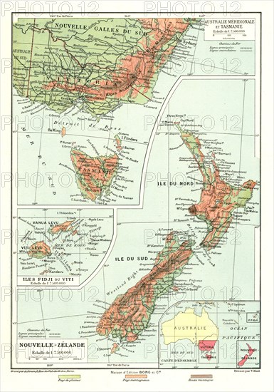 'Australie Meridionale et Tasmanie. Iles Fidji ou Viti. Nouvelle- Zelande; Les Terres Du..., 1914. Creator: Unknown.