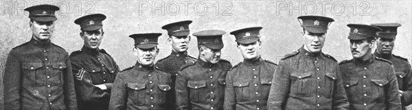 'L'effort Canadien; Types de volontaires canadiens arrivant en Angleterre', 1914. (1916) Creator: Unknown.